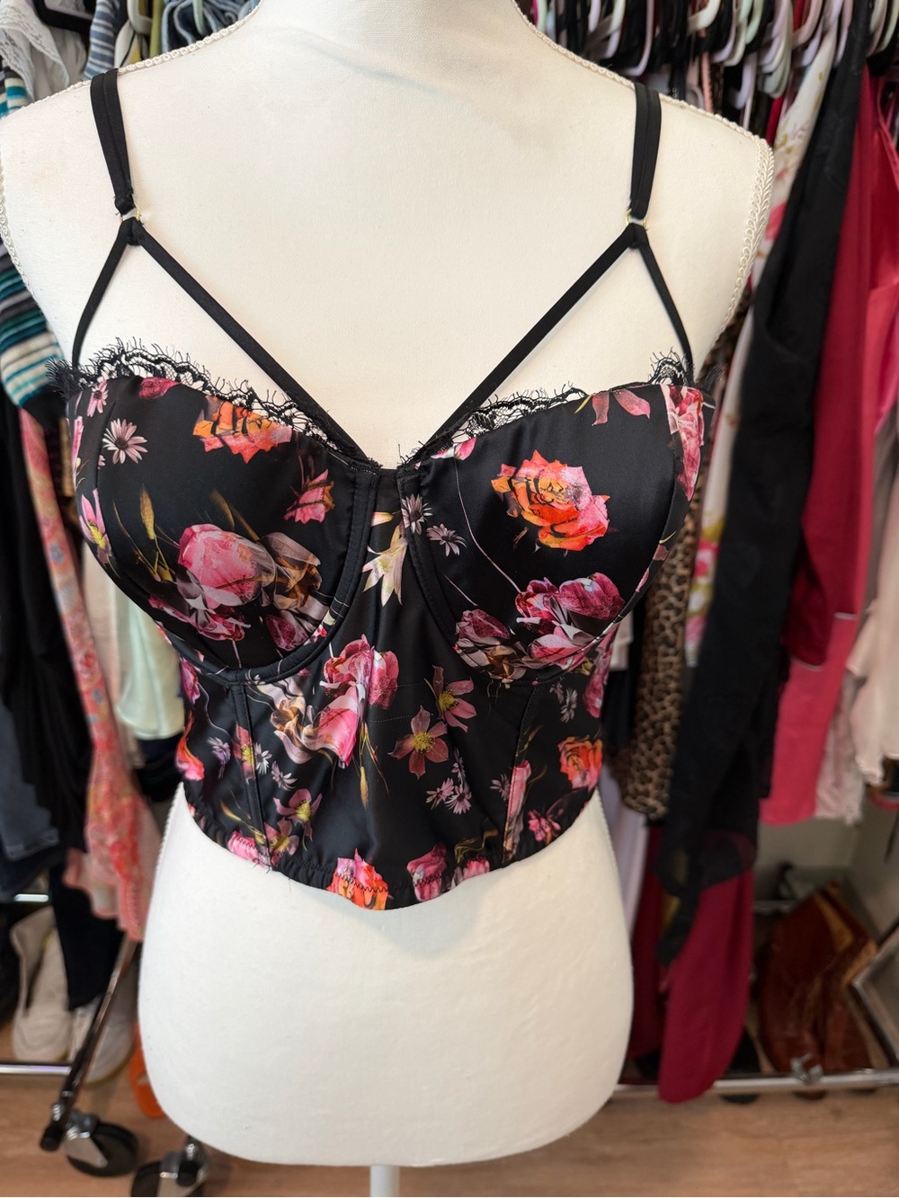 Victoria's Secret Black Floral Lace-Trim Bustier